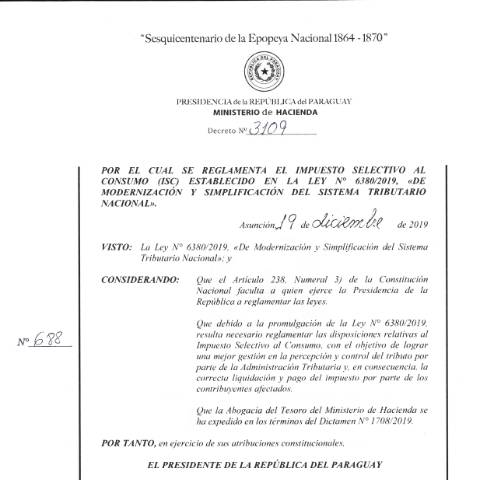 Vista previa del documento Decreto N° 3109-19 — Isc, Paraguay