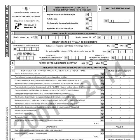 Pré-visualização do documento Anexo B - Rendimentos da categoria B - Regime Simplificado / Ato Isolado — IRS, Portugal