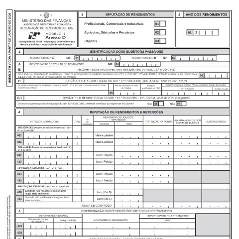 Pré-visualização do documento Anexo D - Transparência fiscal - imputação de rendimentos; Herança indivisa - imputação de rendimentos — IRS, Portugal