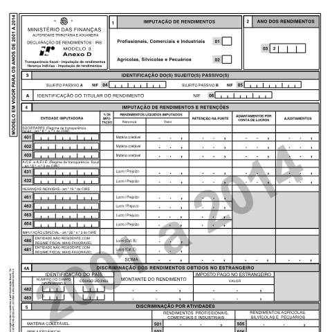 Pré-visualização do documento Anexo D - Transparência fiscal - imputação de rendimentos; Herança indivisa - imputação de rendimentos — IRS, Portugal