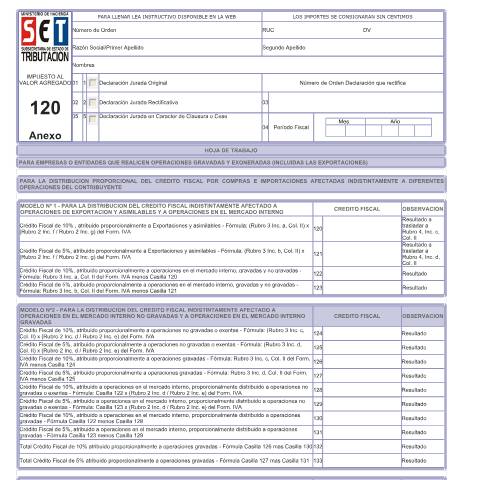 Vista previa del documento Anexo del Formulario Nº 120 — Declaraciones Juradas, Paraguay (CERFA n°F120)