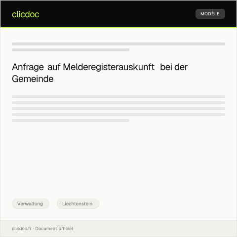 Dokumentvorschau: Anfrage auf Erhalt einer aktuellen Melderegisterauskunft bei der Gemeinde — Verwaltung, Liechtenstein