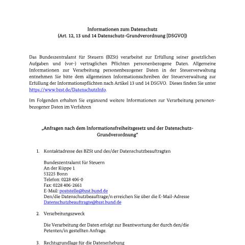Dokumentvorschau: anfrage_nach_dem_ifg — BZSt/DasBZSt, Deutschland (CERFA n°anfrage_nach_dem_ifg)