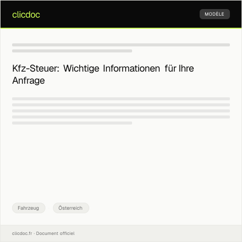 Dokumentvorschau: Anfrage zu Kfz-Steuer und Abgaben — Fahrzeug, Österreich