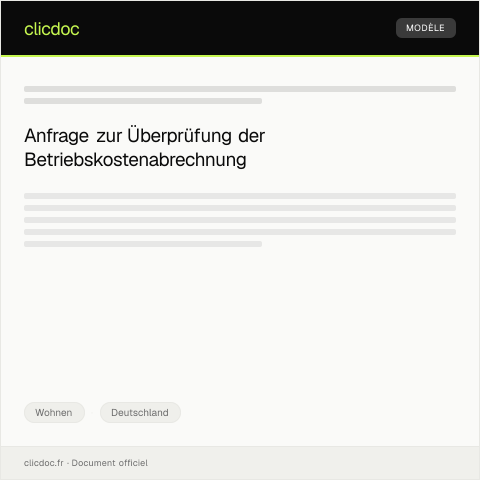 Dokumentvorschau: Anfrage zur Überprüfung der Betriebskostenabrechnung — Wohnen, Deutschland