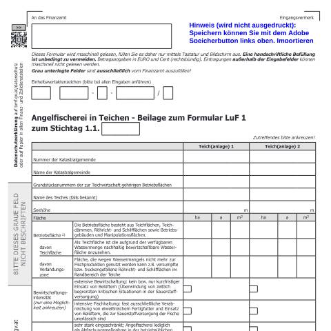 Dokumentvorschau: LuF1-FA — Angelfischerei in Teichen - Beilage zum Formular LuF 1 — Steuern, Österreich (CERFA n°LuF1-FA)