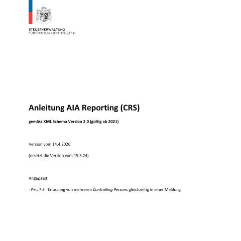 Dokumentvorschau: Anleitung AIA Reporting STV — Internationaler Informationsaustausch, Liechtenstein (CERFA n°anleitung-aia-reporting-stv)