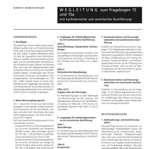 Dokumentvorschau: 15b - Wegleitung zum Fragebogen 15 und 15a PDF 106.57 kB 6. August 2025 — Direkte Bundessteuer, Schweiz (CERFA n°15b)