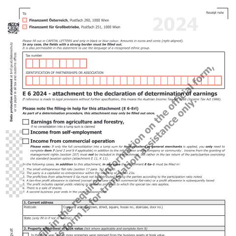 Dokumentvorschau: E6a-UK — E 6 2024 - attachment to the declaration of determination of earnings — Steuern, Österreich (CERFA n°E6a-UK)
