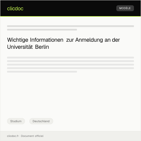 Dokumentvorschau: Anmeldung an der Universität Berlin für das Wintersemester 2023/2024 — Studium, Deutschland