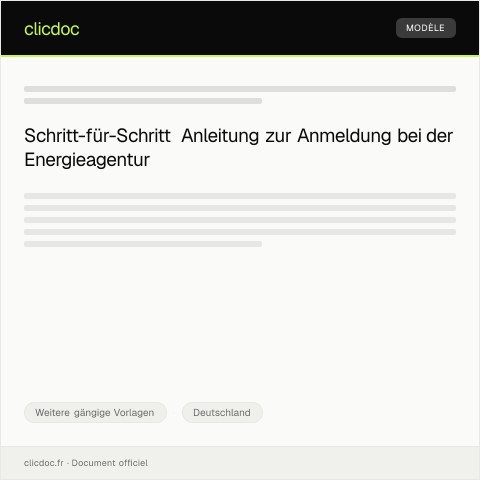 Dokumentvorschau: Anmeldung bei der Energieagentur — Weitere gängige Vorlagen, Deutschland
