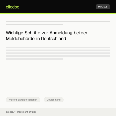 Dokumentvorschau: Anmeldung bei der Meldebehörde — Weitere gängige Vorlagen, Deutschland