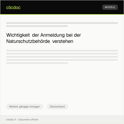 Dokumentvorschau: Anmeldung bei der Naturschutzbehörde — Weitere gängige Vorlagen, Deutschland