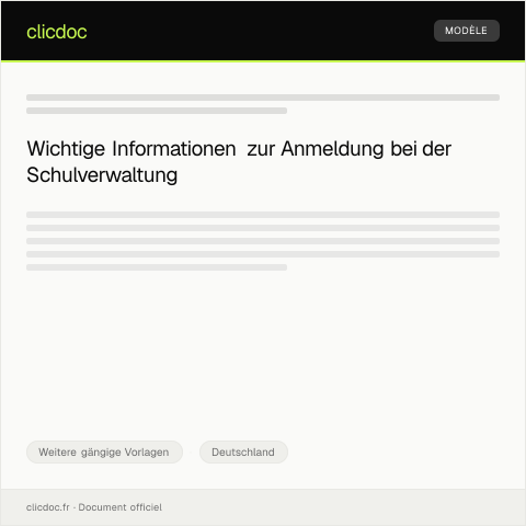 Dokumentvorschau: Anmeldung bei der Schulverwaltung — Weitere gängige Vorlagen, Deutschland