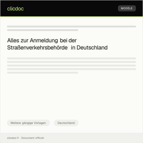 Dokumentvorschau: Anmeldung bei der Straßenverkehrsbehörde — Weitere gängige Vorlagen, Deutschland