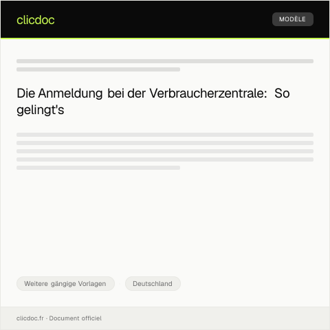 Dokumentvorschau: Anmeldung bei der Verbraucherzentrale — Weitere gängige Vorlagen, Deutschland