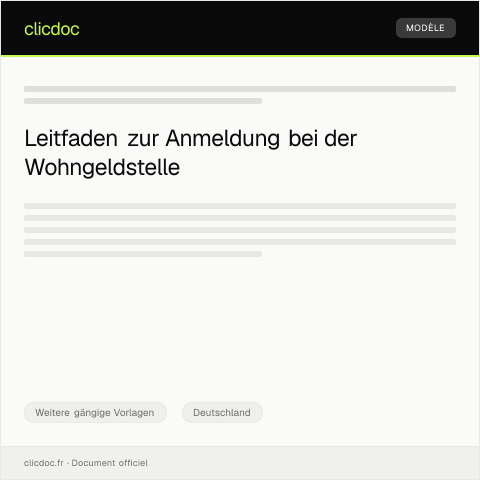 Dokumentvorschau: Anmeldung bei der Wohngeldstelle — Weitere gängige Vorlagen, Deutschland