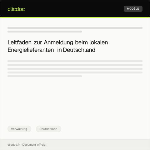 Dokumentvorschau: Anmeldung beim lokalen Energielieferanten — Verwaltung, Deutschland