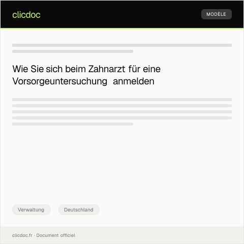 Dokumentvorschau: Anmeldung beim Zahnarzt für eine Vorsorgeuntersuchung — Verwaltung, Deutschland