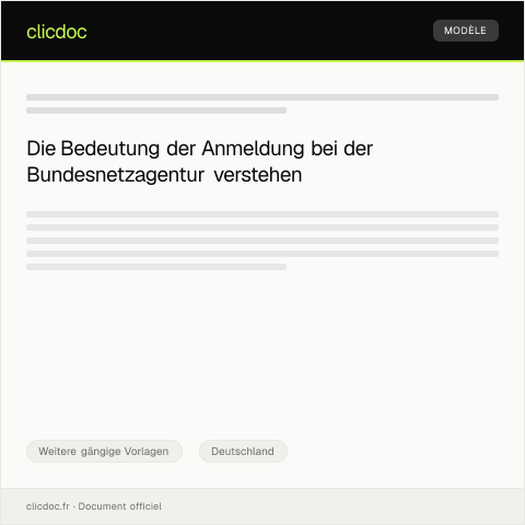Dokumentvorschau: Anmeldung bei der Bundesnetzagentur — Weitere gängige Vorlagen, Deutschland