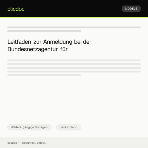 Dokumentvorschau: Anmeldung bei der Bundesnetzagentur für Telekommunikation — Weitere gängige Vorlagen, Deutschland
