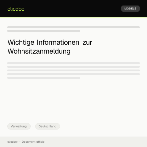 Dokumentvorschau: Anmeldung des Wohnsitzes bei der Meldebehörde — Verwaltung, Deutschland