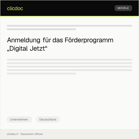 Dokumentvorschau: Anmeldung für das Förderprogramm „Digital Jetzt“ des BMWK — Unternehmen, Deutschland