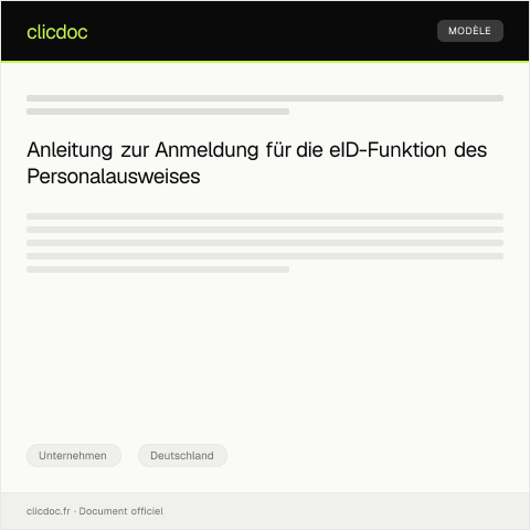 Dokumentvorschau: Anmeldung eines Unternehmens für die eID-Funktion des Personalausweises bei der Bundesdruckerei — Unternehmen, Deutschland
