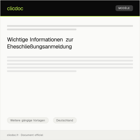 Dokumentvorschau: Anmeldung einer Eheschließung — Weitere gängige Vorlagen, Deutschland