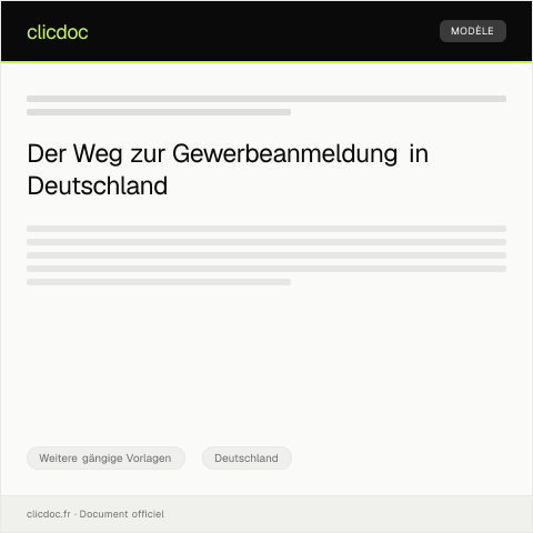 Dokumentvorschau: Anmeldung eines Gewerbes — Weitere gängige Vorlagen, Deutschland