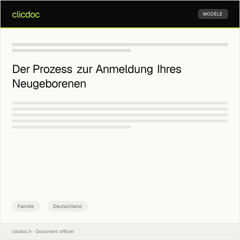 Dokumentvorschau: Anmeldung eines Neugeborenen bei der Meldebehörde — Familie, Deutschland