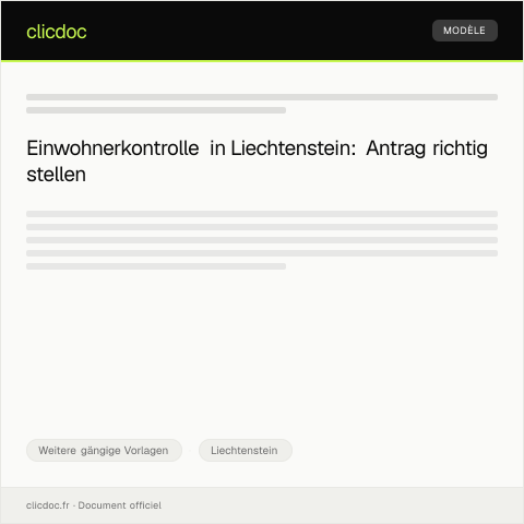 Dokumentvorschau: Antrag auf Anmeldung bei der Einwohnerkontrolle — Weitere gängige Vorlagen, Liechtenstein