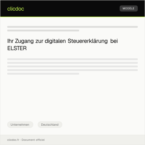 Dokumentvorschau: Anmeldung zum Plattformzugang für die digitale Steuererklärung bei ELSTER — Unternehmen, Deutschland