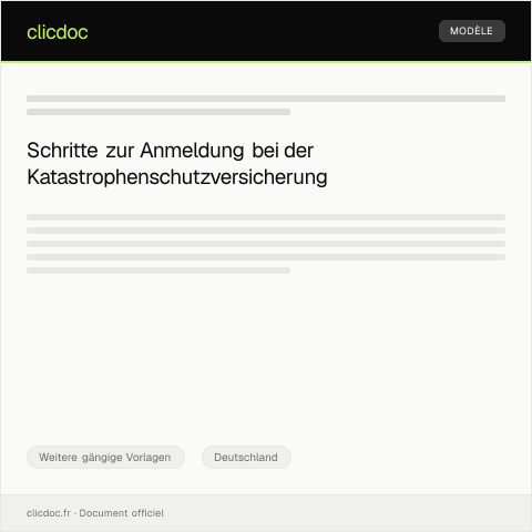 Dokumentvorschau: Anmeldung bei der Katastrophenschutzversicherung — Weitere gängige Vorlagen, Deutschland