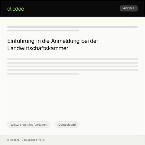 Dokumentvorschau: Anmeldung bei der Landwirtschaftskammer — Weitere gängige Vorlagen, Deutschland