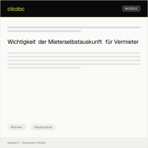 Dokumentvorschau: Anmeldung bei der Mieterselbstauskunft – Vermieter — Wohnen, Deutschland
