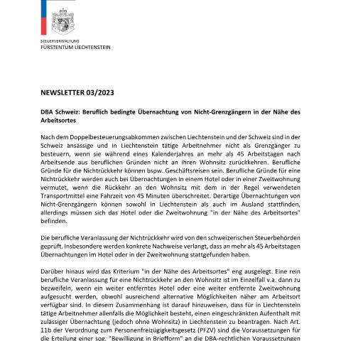 Dokumentvorschau: STV-Newsletter 03/2023 — Newsletter, Liechtenstein (CERFA n°stv_newsletter)
