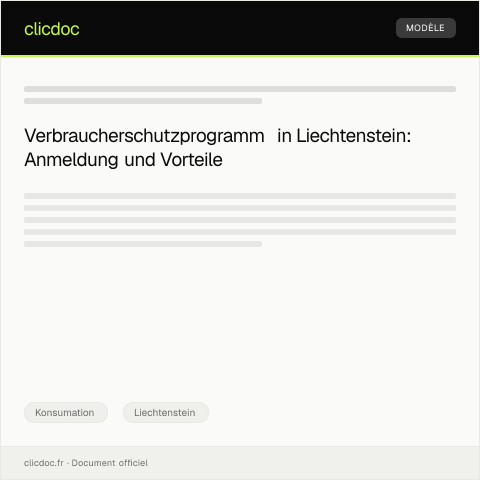 Dokumentvorschau: Anmeldung zum Verbraucherschutzprogramm — Konsumation, Liechtenstein