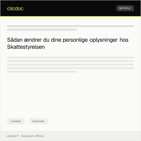 Document preview: Anmodning om ændring af personlige oplysninger hos Skattestyrelsen — Juridisk, Danmark