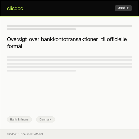 Document preview: Anmodning om oversigt over bankkontotransaktioner — Bank & finans, Danmark