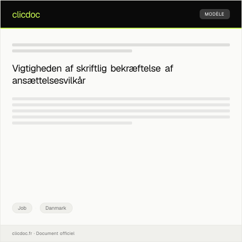 Document preview: Anmodning om skriftlig bekræftelse af ansættelsesvilkår — Job, Danmark