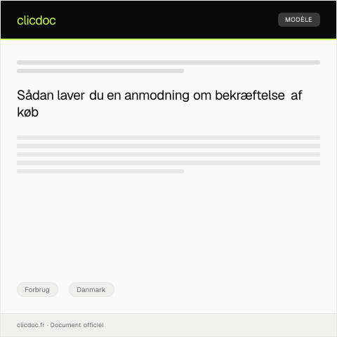 Document preview: Anmodning om bekræftelse af køb — Forbrug, Danmark