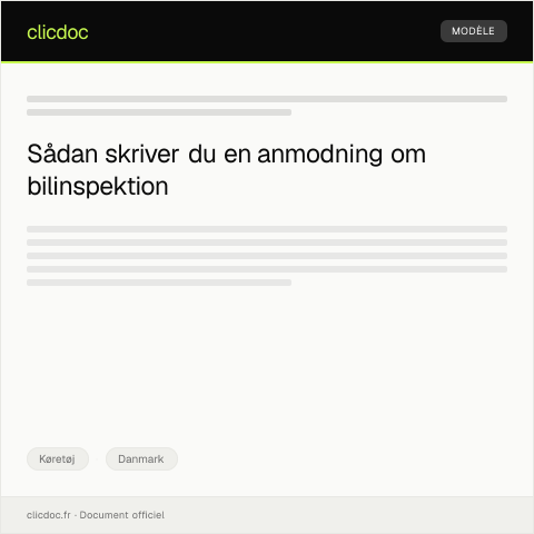 Document preview: Anmodning om bilinspektion — Køretøj, Danmark