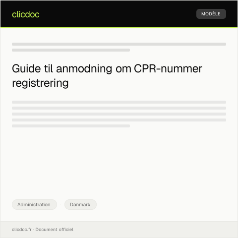 Document preview: Anmodning om CPR-nummer registrering — Administration, Danmark