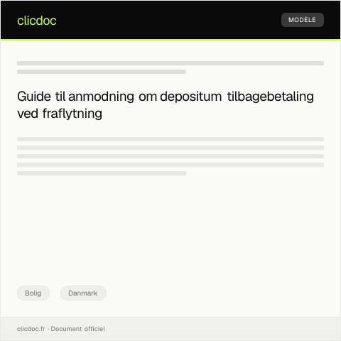 Document preview: Anmodning om depositum tilbagebetaling ved fraflytning — Bolig, Danmark
