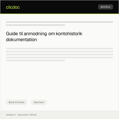 Document preview: Anmodning om dokumentation for kontohistorik — Bank & finans, Danmark