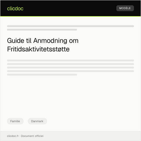 Document preview: Anmodning om fritidsaktivitetsstøtte — Familie, Danmark