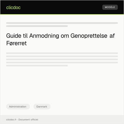 Document preview: Anmodning om genoprettelse af førerret — Administration, Danmark
