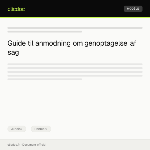 Document preview: Anmodning om genoptagelse af sag — Juridisk, Danmark