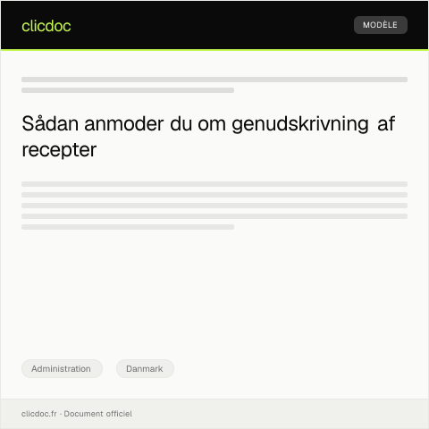Document preview: Anmodning om genudskrivning af recepter — Administration, Danmark